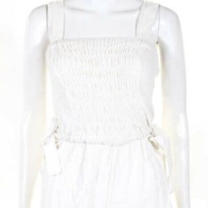 Astier White Cinched Square Neck Wide Leg Romper 2